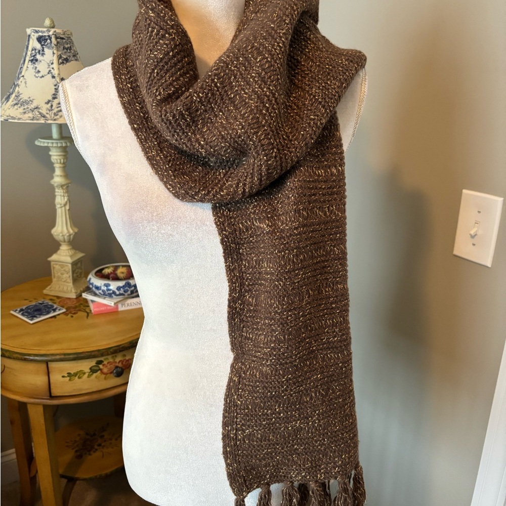 GAP Brown and metallic gold Knit Scarf with Fringe